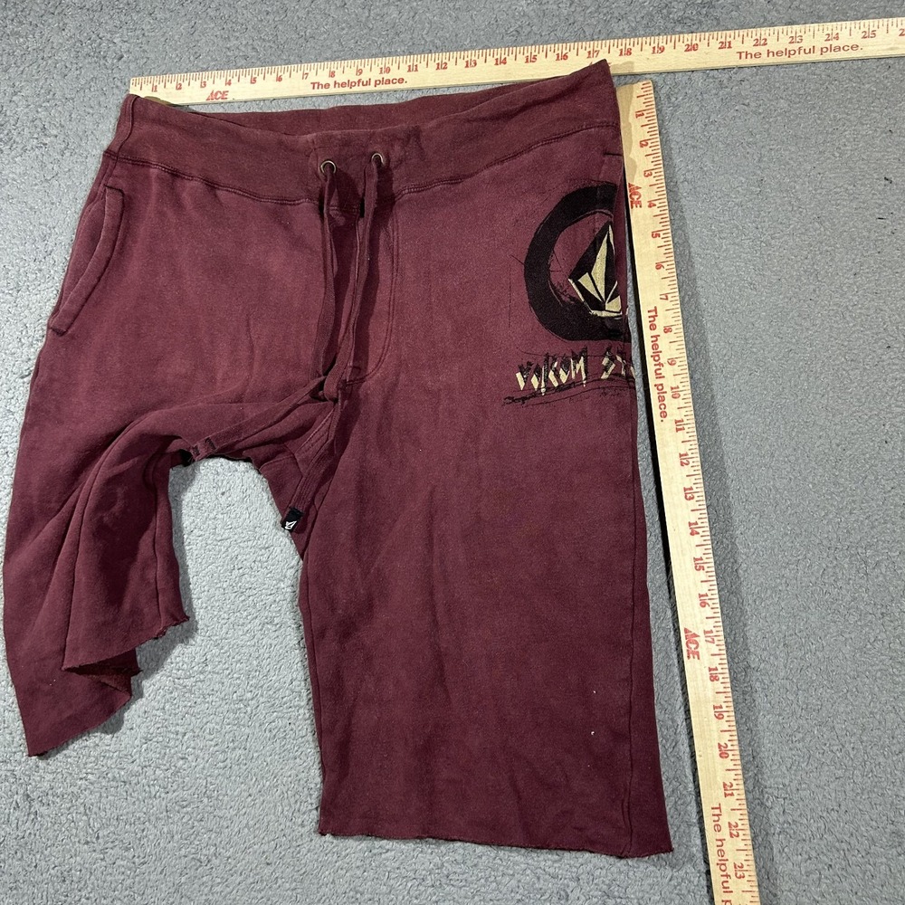 Y2k Volcom Burgundy Sweat Shorts Men's Size Medium #3368 - Picture 5 of 7